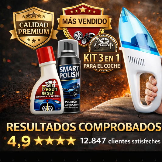 Kit 3 en 1 para coche: elimina arañazos, da brillo y aspira tu coche como un profesional